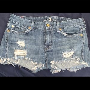 Distressed jean shorts
